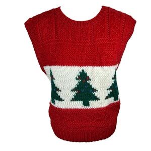 Vintage Hand Knit Christmas Vest Ugly Sweater Lady Van Heusen - Medium